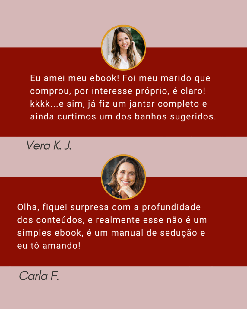 Depoimentos de Vera K.J. e Carla F. sobre o ebook de receitas afrodisíacas